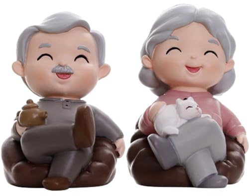 Glixoft Statuette di Nonni in Miniatura in Resina Coppia di Anziani Statua Nonna Nonno Ornamento Decorazione Torta Modello per L'arredamento del Desktop