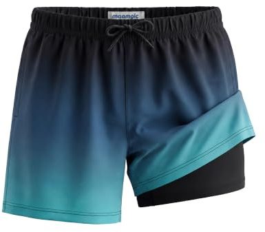maamgic Badehose Jungen Badeshorts Kinder | Schnelltrocknend Schwimmhose Kurz Swim Shorts für Kleine | 2 in 1 Boardshorts mit Kompression Innenhose Taschen Verstellbare Tunnelzug MEHRWEG