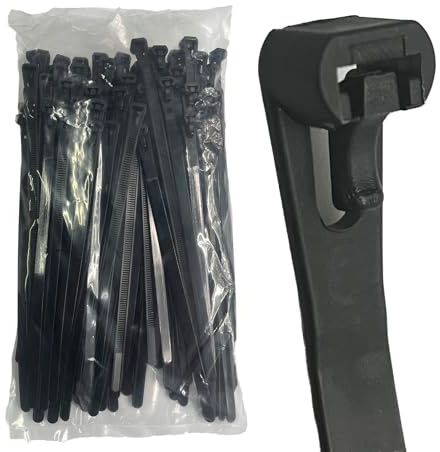 EzySup Lot de 100 attaches à glissière réutilisables très résistantes pour une utilisation en extérieur, 200 mm x 7,6 mm, noir