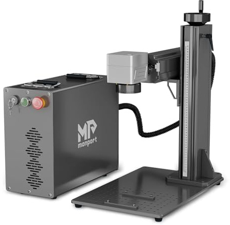 Monport 30W GPRO Faserlaser Graviermaschine, LightBurn kompatible 10000mm/s schnelle Präzision Lasergravur, MOPA Farbmarkierungsmaschine mit Drei-rote-Punktzeiger BSL enthalten für Metall Leder Holz