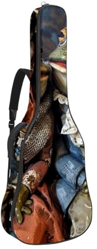 Gitarrentasche für Akustikgitarre mit zwei Taschen, Vintage-Frosch, Brautpaar, wasserabweisend, doppelt verstellbarer Schultergurt, Gitarrenkoffer, Vintage Frosch Braut Bräutigam Paar, 42.9x16.9x4.7