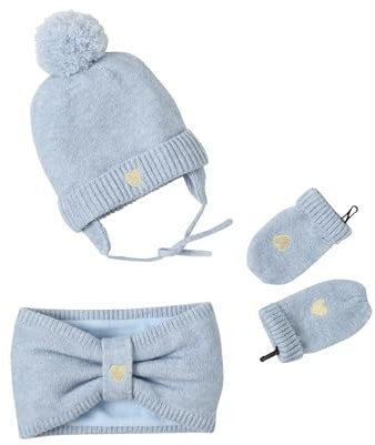 Vertbaudet Mädchen Baby-Set: Mütze, Rundschal & Fäustlinge, Herz eisblau 62/68