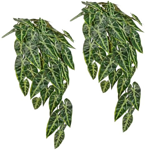 Briful Künstliche Hängepflanzen Set – 2er Pack Kunstpflanzen Hängend mit Syngonium Podophyllum – Grüne Deko für Wohnzimmer, Bad, Balkon – Rankenpflanzen