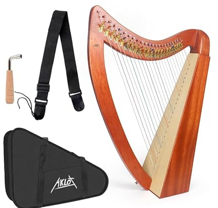 Harp, AKLOT 23 Strings Mahogany Heart-shaped Lyer Harp 30 inch Height with Tuning Wrench, Black Bag and Strap, Lyer Kit Gift for Adult Professional Beginner