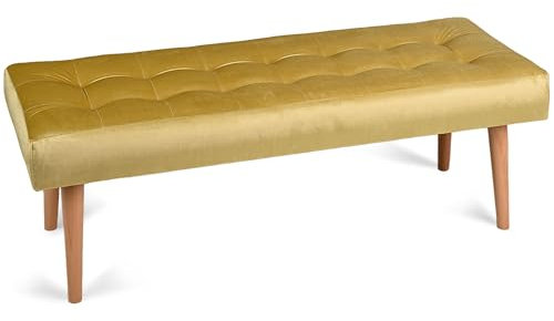 MG Design Polsterbank 45 × 120 cm in Gelb – massives Holzgestell, weich gepolstert, samtig-weiche, fein & dichte Oberfläche, pflegeleicht – für Wohnzimmer, Schlafzimmer & Flur