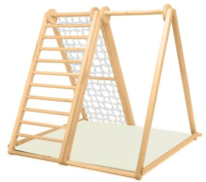 KIDWOOD Cliff Cliff Kletterturm Beige Edition – klappbar & platzsparend, mit Turnstange & Sicherheitsmatte, aus naturbelassenem Birkenholz, TÜV Zertifiziert, Made in EU