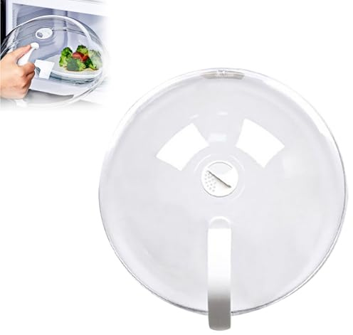 Mikrowellentellerabdeckung, transparent, 25,4 cm, Antiplatter-Deckel mit Dampföffnungen, Griff, passend für die meisten Teller, hält die Mikrowelle sauber (Silber, 1 Stück)