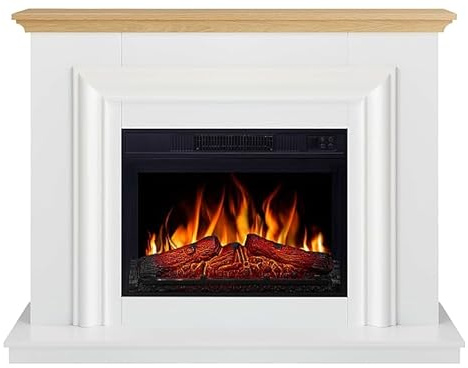 ArtiFlame Marbelya AF23S Elektrokamin – Weiß, 1,8 kW, realistischer Flammeneffekt, LED, Timer, Fernbedienung, Panoramaglas, energiesparend, 114 cm