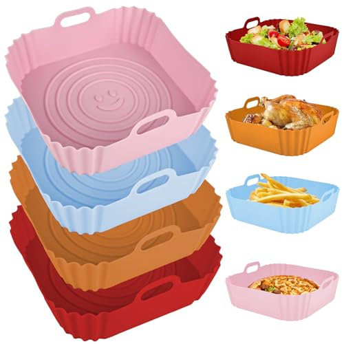 YYTECH Stampo in silicone per friggitrice ad aria calda, 4 pezzi, 22 cm, riutilizzabile, inserto in silicone, friggitrice ad aria calda, accessorio per friggitrice ad aria calda, per friggitrice ad