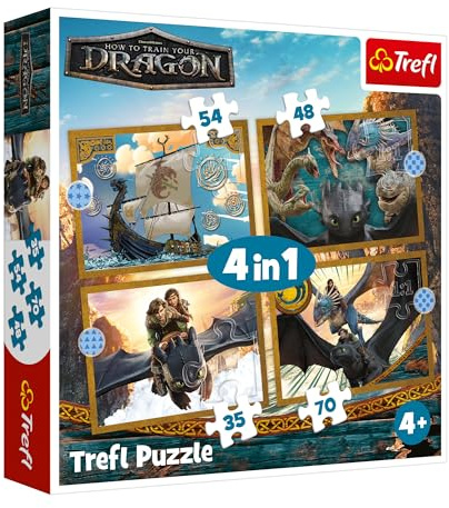 Trefl - Puzzles von 35 bis 70 Teile, 4-in-1: Drachen-Tage, 4+ | Set mit 4 Puzzles, unterschiedliche Schwierigkeitsgrade, Förderung von Konzentration und Beobachtungsgabe, hohe Qualität