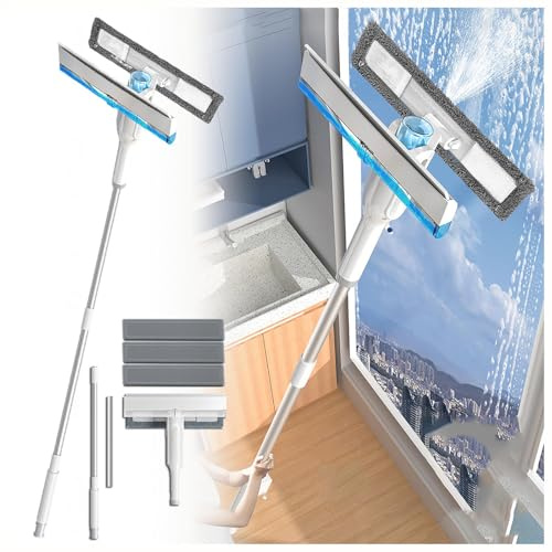 HJXBD888 4 in 1 Vaporisateur Nettoyeur Vitre avec Collecteur D'eaux Usées Et 3 Chiffons, Raclette Vitre Professionnel avec Manche Démontable Produits Et Accessoires De Nettoyage