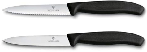 Victorinox Swiss Classic, Set de couteaux à tomates et à légumes, 2 pièces, Lame extra tranchante, Manche plastique, Acier inoxydable, Swiss Made, Noir