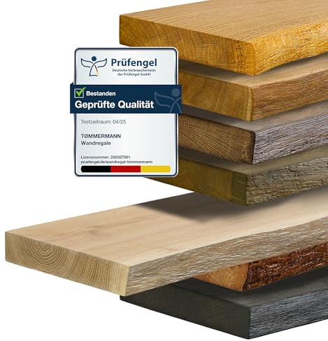 tømmermann Wandregal Schweberegal massiv Eiche - Bücherregal Holz Regal mit Baumkante Hängeregal Regalbrett aus massivholz Wandboard deko Regal Wand Shelf | 50 cm breit Farbe Weißöl