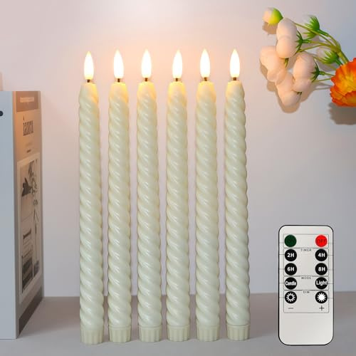 Bougie Led Flamme Vacillante,Lot De 6 Bougies Led Sans Flamme,Bougies CôNes à Piles Avec TéLéCommande Et Minuterie,Effet RéAliste,DéCoration Pour Mariage,NoëL,Halloween,IntéRieur – Beige