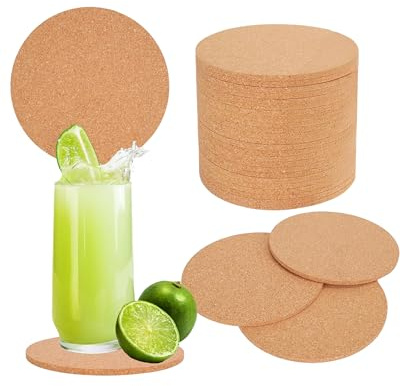 Fokroin 24Stückuntersetzer,10cm UntersetzerUntersetzer-Set, 3 mm Dick Korkplatte für Raclette,Gläser für Getränke Lustige Kaffee-Tee-Untersetzer Natur Geeignet für Home Restaurant Büro