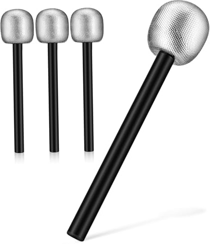 Parliky Lot de 4 Accessoires de Costume de Chanteuse Micro Argenté en Plastique Léger et Réaliste pour Jeu de Rôle et Photo Props