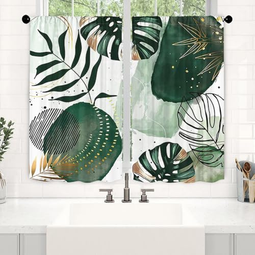 Odot 2 Pannelli Tenda Corta per Finestra Cucina, Tende da Bistrot Cucina Mantovane Corte per Decorazione Interni Finestre Piccole Soggiorno Camera da Letto Camper Bagno (Stile foglia G,90x45cm)