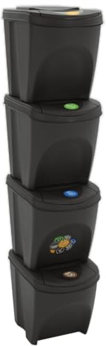 Genérico Cubos de Basura apilables 4 uds Polipropileno Gris 100 L,Casa y jardín,Productos del hogar,Contenedores de residuos,Cubos de la Basura y papeleras,Gris,3.79 KG,152200