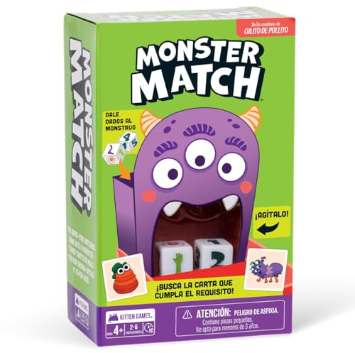 Exploding Kittens Monster Match, Gioco di Carte per bambini a partire da 4 anni, Cerca la Carta che soddisfi il requisito, Da 2 a 6 Giocatori, 10 Minuti per partita, Spagnolo