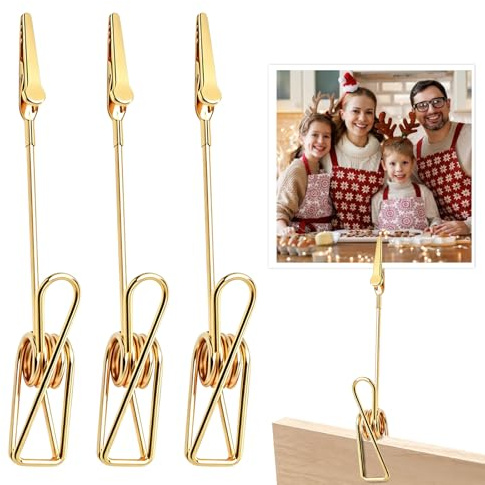LdawyDE 3 PCS Portafoto con Mollette, Porta Foto da Tavola, Mollette per Foto, Porta Segnaposto Clip Adatto per Ufficio, Scuola, Casa, Negozio (Oro)