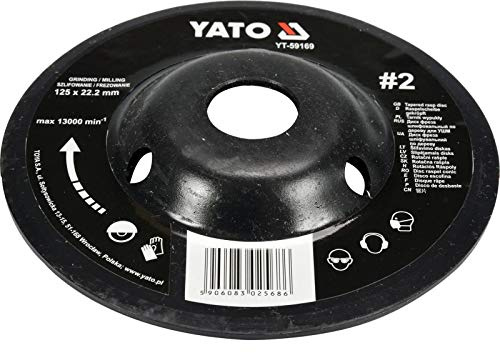 Yato - Disco abrasivo professionale per smerigliatrice angolare, 115 mm, 125 mm, disco abrasivo per legno e arte (125 mm, nr 2 dritto, piegato, su tutta la superficie, 0
