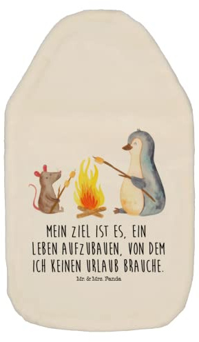 Mr. & Mrs. Panda Wärmflasche Pinguin Lagerfeuer - Geschenk, Wärmflaschenbezug, Kleine Wärmflasche, Lebensmotivation, Wärmekissen, Pinguine,
