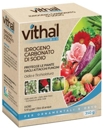 VITHAL Fungicida Per Piante in Polvere - a base di Idrogeno Carbonato di Sodio, Protezione Naturale per Piante Ornamentali ed Edibili, Efficace Contro Oidio e Ticchiolatura, 350g