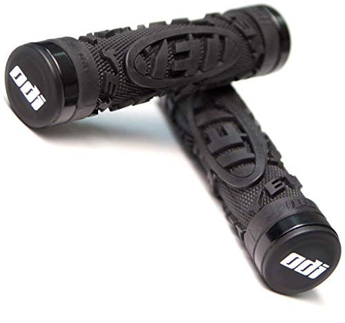 Odi Yeti Hardcore Lock-On Mountain Bike Grips - Black/White, 130mm / Locking Clamp Handle Bar MTB Part Biking Rubber Handlebar Riding Cycling Ride Trail Enduro Downhill Hand Comfort Accessories