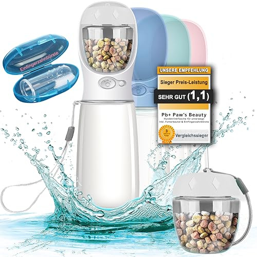 NEU 3er GESCHENKESET | Innovative 550ml Hundetrinkflasche für unterwegs | inkl. Futterbehälter & Zahnbürste | Premium Trinkflasche Hund | Trinkflasche Hunde für unterwegs | 100% DICHT