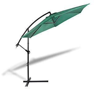 909 Outdoor Grüner Ampelschirm mit Aufbewahrungshülle Ø 300 cm, Verstellbarer Sonnenschirm mit Fußkreuz und Kurbel, Gartenschirm aus Polyester & Stahl