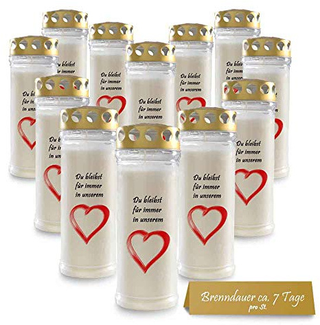 Kimiza Sparset, Premium Gedenkkerze, Brenndauer ca. 7 Tage (12x Herz)