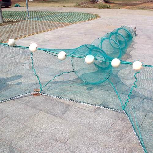 Lawaia Krabbenfalle Fischfalle Fischfalle Fischnetz Faltbare Krabbenfalle Tragbare Falle Gussnetz mit Schwimmer und Kette für Garnelen, Hummer, Krabbe (3m)