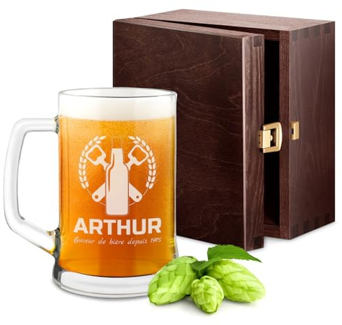 Maverton Chope à Bière Gravée - Contenance : 50 cl – Verre à Bière Personnalisé avec Anse - Souvenir pour les Amateurs de Bières – Cadeau Anniversaire Homme - Idee Cadeau Homme - alcool