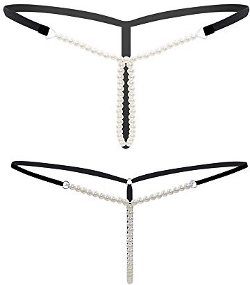 Kissecret Damen G-String T-Back Tanga mit Perlen 2 Styles Dessous T-String Schlüpfer (Einheitsgröße, Stil 1)