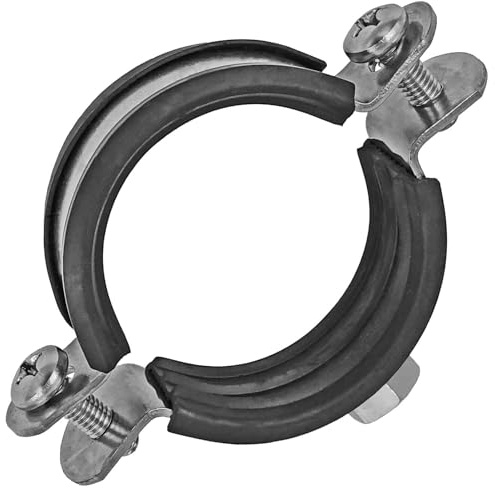 MegaHaustechnik Edelstahl VA Rohrschelle mit Gummi Schallschutzeinlage für Rohr-Außendurchmesser 53 bis 58mm Spannbereich mit M8 Gewinde Mutter Wunschmenge Stück Rohrleitung Befestigung