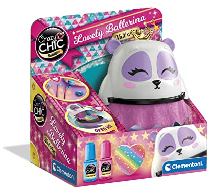 Clementoni Crazy Chic – Lovely Ballerina Nail Art, Maniküre-Set, kreatives Spiel für Kinder ab 6 Jahren, mit 2 bunten Nagellacken und Nagelfeile, Panda-Tasche, Made in Italy, 18694