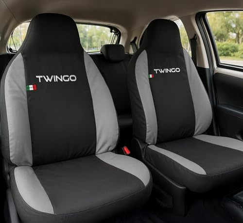 Auto Accessori Lupex - Housses de siège Auto, compatibles Housses de siège Auto pour Twingo, Noir Gris Clair, Made in Italy, Avant et arrière, Tissu Polyester, intérieures de Voiture