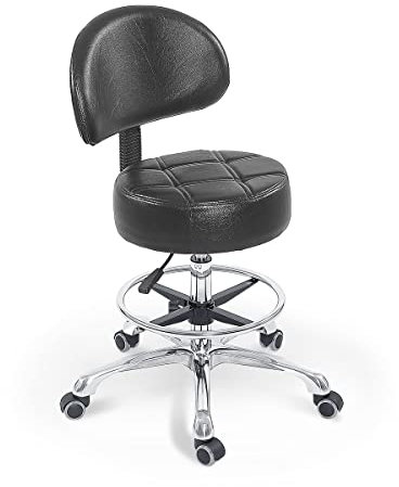 Grace&Grace Rollhocker Mit Rückenstütze Höhenverstellbar Hocker Mit Rollen Drehhocker - perfekt als Bürostuhl, Schreibtischstuhl, Gaming Stuhl, Arbeitshocker Bürohocker Sitzhocker