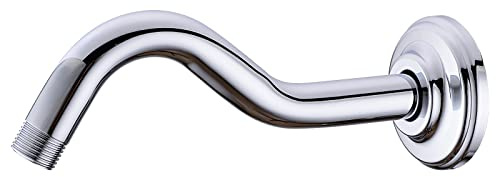 DIKUROOMS Chrome Shower Arm and Flange 8 Inch S Shape Gooseneck Head Pipe | Stainless Steel Wall Mounted Extension with Polished Finish Curved Angled Shower Neck
