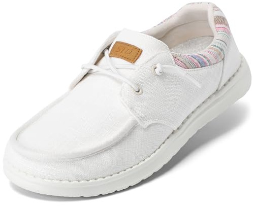STQ Zapatos Estilo Mocasín Nauticos Mujer Slip-on Ortopedicos Casual Clásicos Deportivos Sin Cordones Loafers Zapatillas Mocasines Blanco 40 EU//8.5 US