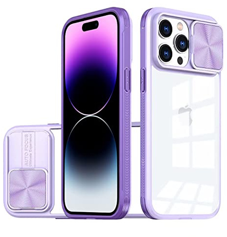 LIUKM Cover per iPhone 14 Pro Max Custodia, Scorrevole Protezione Fotocamera Ultra Sottile Leggero Hard PC Back Cover e TPU Bumper Protettiva Case [Antiurto Antiscivolo AntiGraffio] - Viola