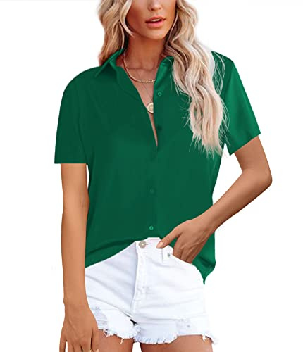 NONSAR Damblus, eleganta långa ärmar, skjortblus med ståkrage, kontorsblusar, lediga toppar, Grön-kortärmad, M