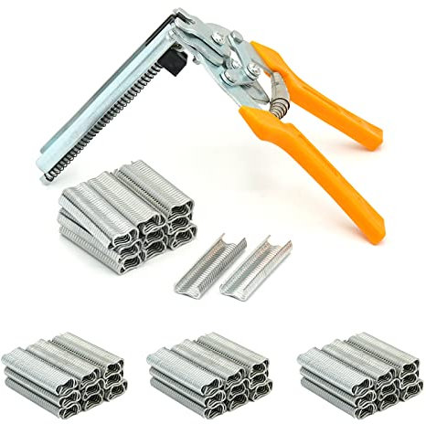 Hog Ring Plier, Type M Hog Nail Ring Pliers Kit with 2400pcs M Clips Hand Tools Clamp Wire Cage Fasten Plier for Fence Fastening, Upholstery Installation, Animal Cages