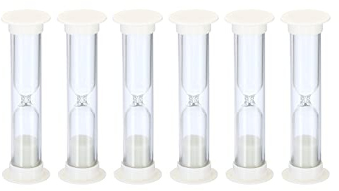 PATIKIL 1 Minute Sable Minuteur, 6Pcs Petit Sablonneux Horloge avec Plastique Couverture, Compte à Rebours Sable Verre pour Jeux, Cuisine, Fête Favorise Bricolage Décoration, Blanc