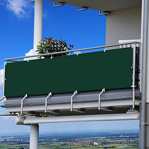 Balkon Sichtschutz Seitenmarkise 145 x 550 cm Ohne Bohren Windschutz Sonnensegel Schattentuch Witterungsbeständig Oxford für Seite den Balkon Garten Terrasse, Dunkelgrün