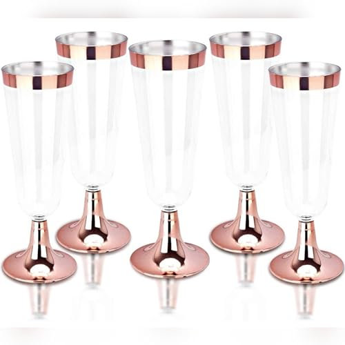 TemBe 50 flute da champagne in plastica usa e getta, 141,7 g, bicchieri da tostatura per decorazioni, matrimoni, compleanni, addio al nubilato, qualità premium e riutilizzabili (oro rosa)
