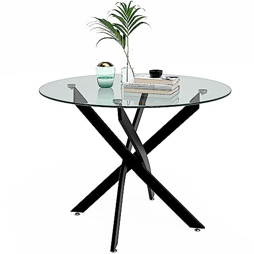 GOLDFAN Round Dining Table Modern Kitchen Table with Metal Legs for Dining Room Furniture, Black/80cm