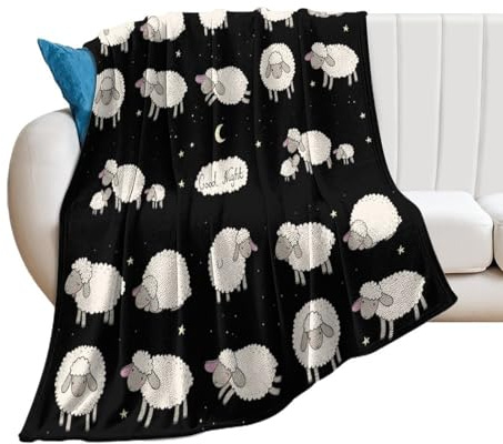 NIBABAEU Decke, entzückendes kindliches Tier, niedliches Schaf, Schlafdecke, weich, flauschig, gemütlich, bequem, für Couch, Sofa, Bett, 150 x 200 cm