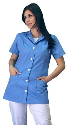 tessile astorino Camice da Lavoro Donna per Maestra Asilo Scuola Materna Imprese di Pulizie Alimentari Macelleria Divisa Personalizzata con Nome (Celeste, S)
