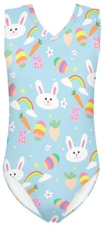 Jeiento Cartoon Rabbit Swimwear for Boy Girl Happy Easter Day Party Outfits Little Princess One-Piece Swimsuit Cute Bunny Colorful Eggs Gymnastics Leotards Performance Uniform,Quick Dry 11-12Y